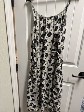GAP Cream Midi Dress with Black Floral Pattern